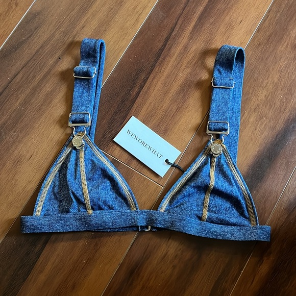 NEW WeWoreWhat Overall Triangle Top Dark Denim Size Small - Picture 7 of 7